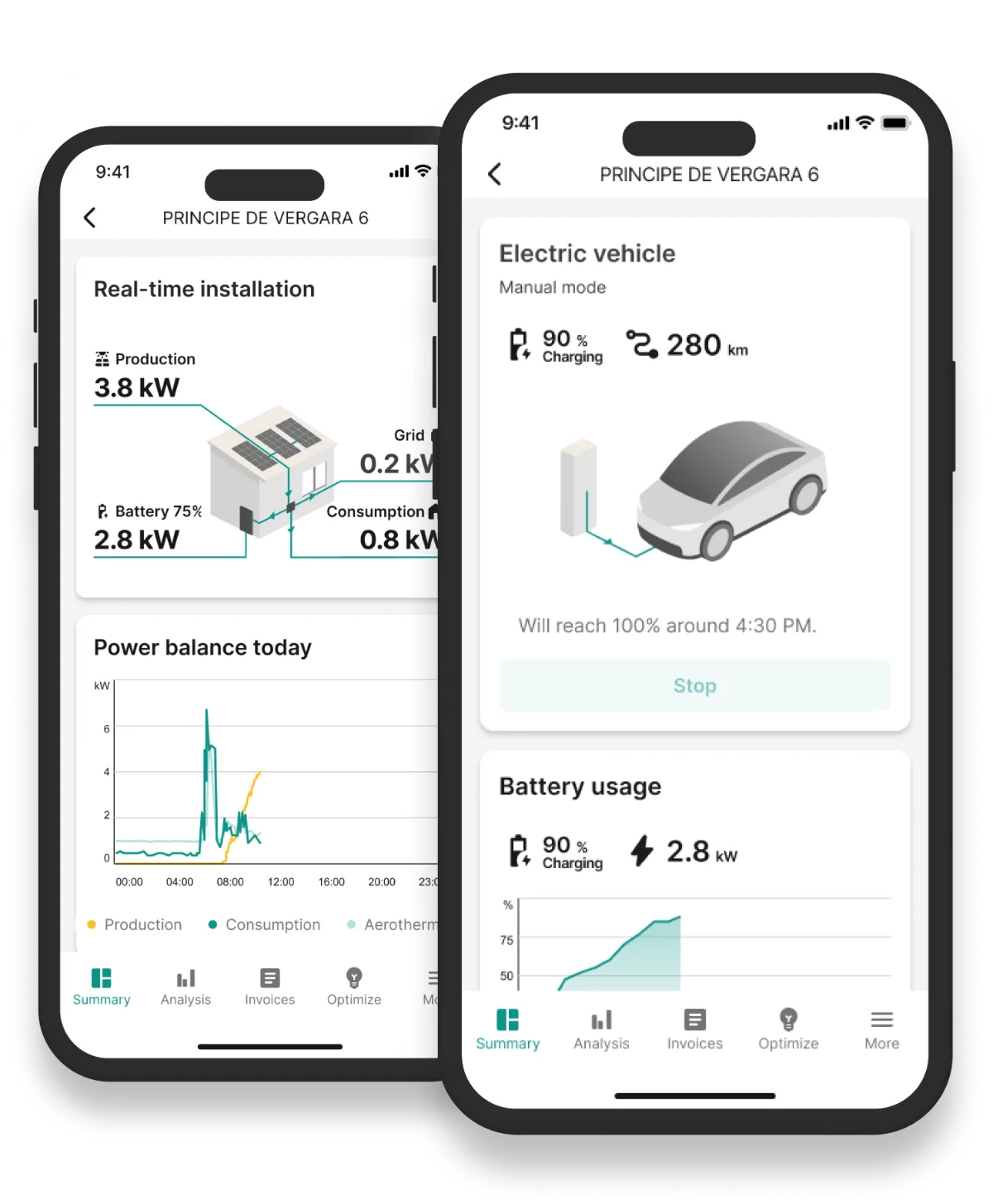 App de Energy Management: control de dispositivos, instalación en tiempo real, vehículo eléctrico y batería