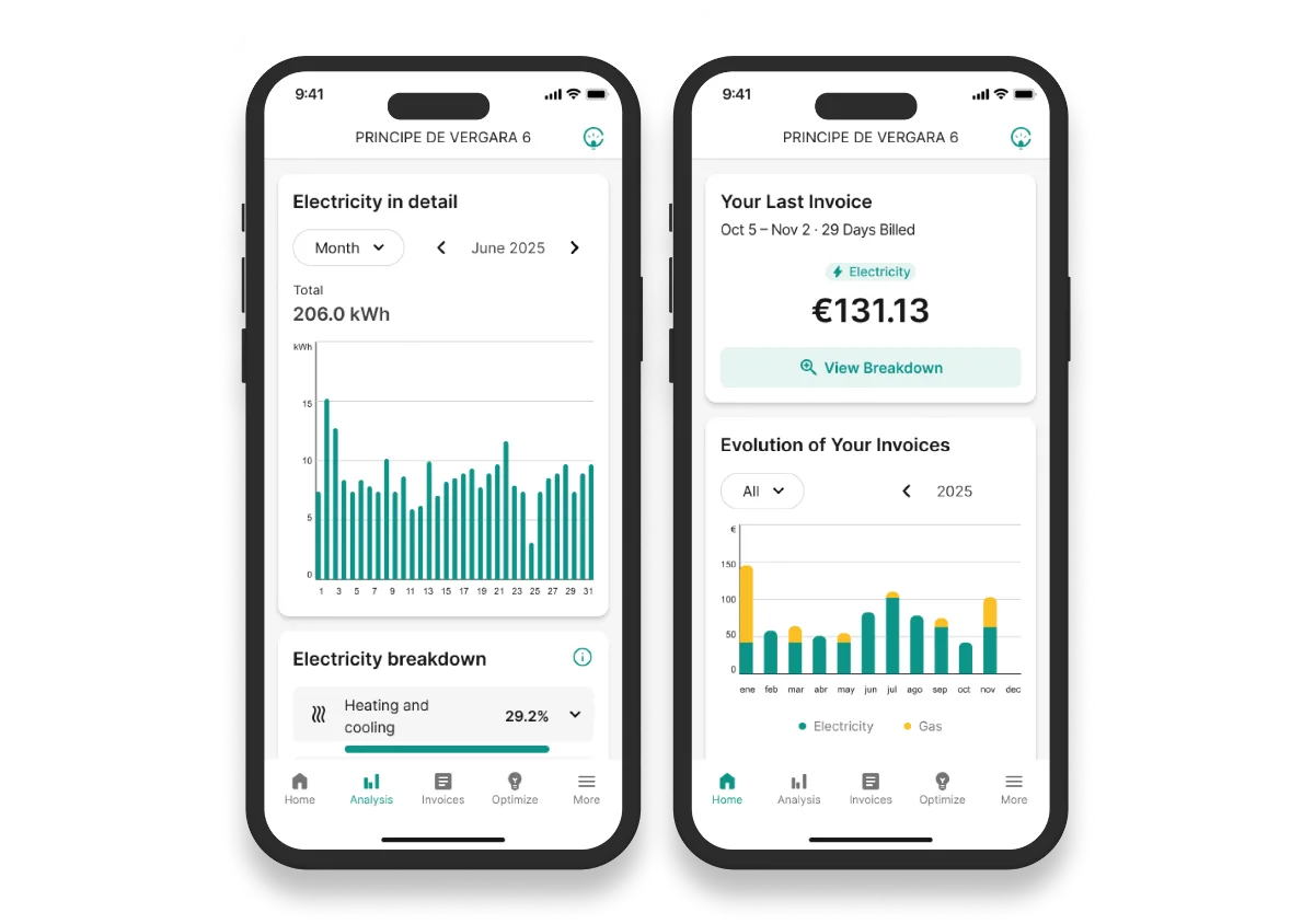 App de Energy Essentials: consumo en detalle, última factura e importe desglosado